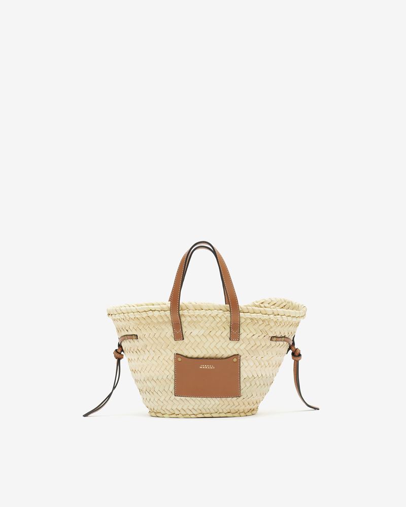 CADIX MINI RAFFIA AND LEATHER BASKET BAG